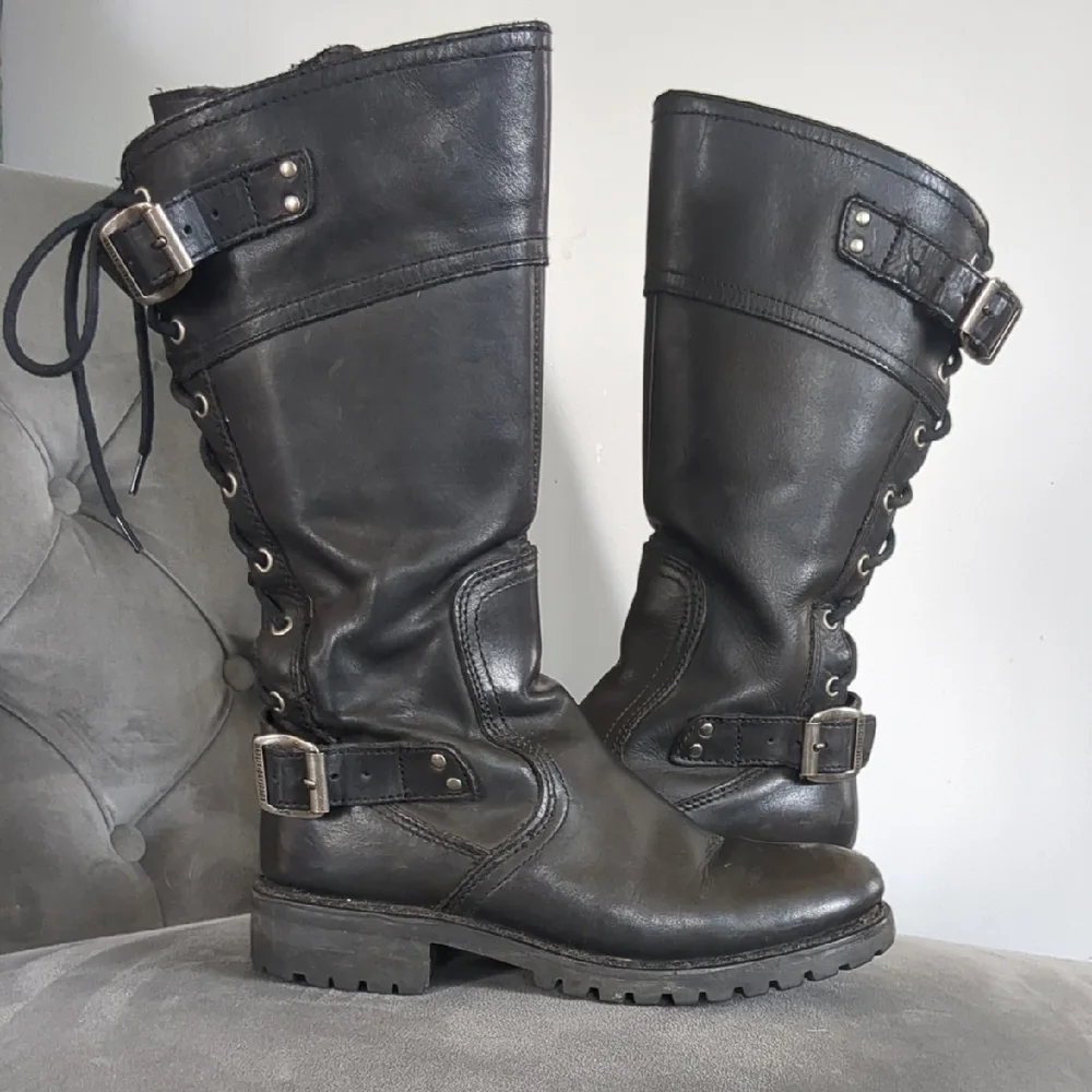 Harley-Davidson Womens 7.5 Alexa Back Lace Black Leather Motorcycle Boots - Picture 1 of 11